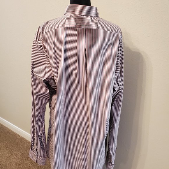 Ralph Lauren classic fit long sleeves brown/white custom fit-striped men shirt. - Picture 11 of 15